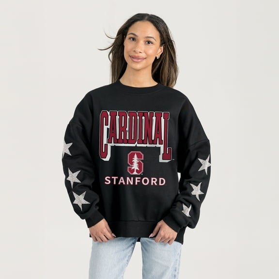 Women's Gameday Couture  Black Stanford Cardinal Pure Victory Relaxed Rhinestone Pullover Sweatshirt