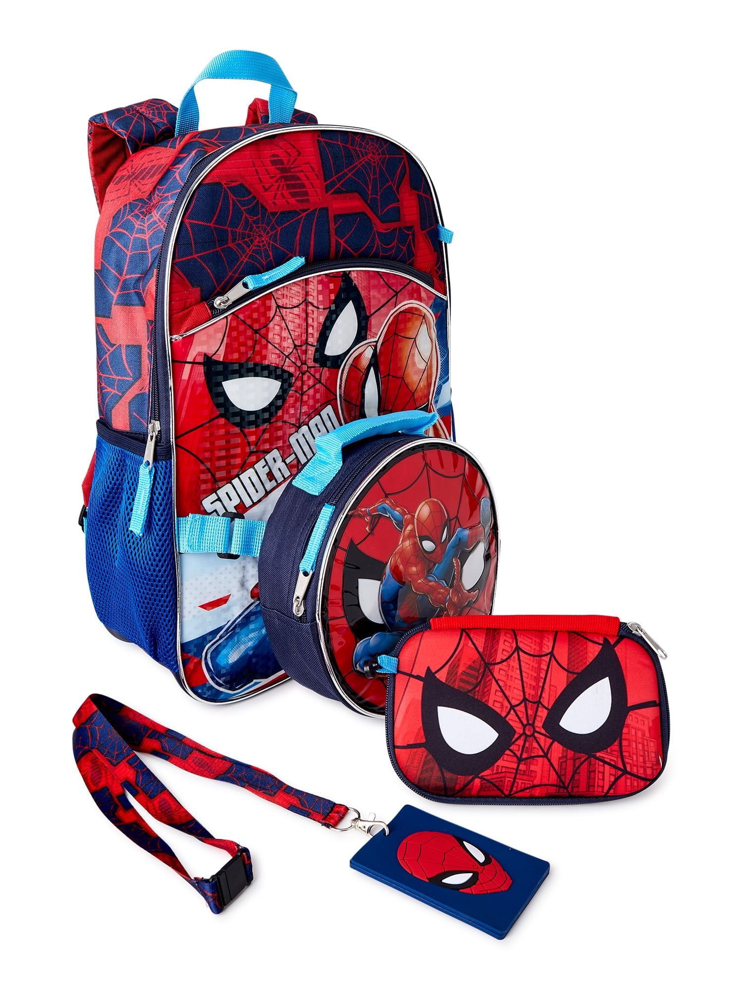 Marvel Boys Red Spider-Man 5PC Backpack Set Superhero 16" School Bag Lunch Bag 