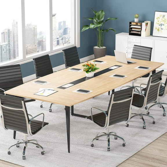 Tribesigns 8FT Conference Table, 94.4L x 47.2W x 29.5H inches Large Boat Shaped Meeting Table with Cable Grommets