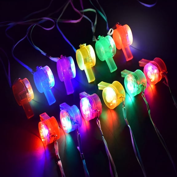 BESTSKY LED Light Up Whistle with Lanyard Necklace Glow in The Dark Fun Party Favors for Kids & Adults,12 Pack