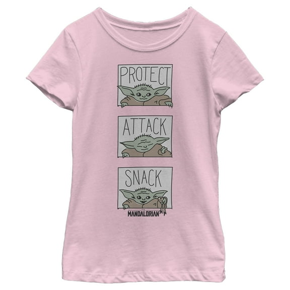 Girl's Star Wars: The Mandalorian The Child Protect Attack Snack Graphic Tee Light Pink Large