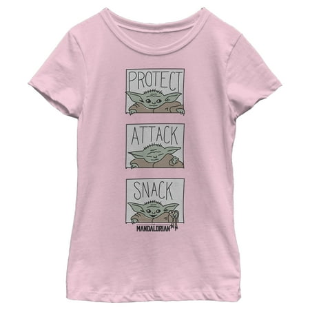 Girl's Star Wars: The Mandalorian The Child Protect Attack Snack Graphic Tee Light Pink Large