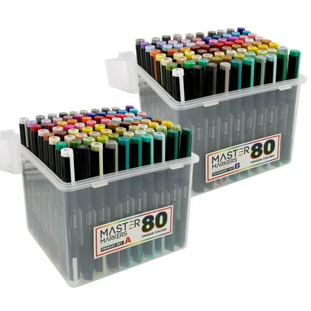 Master Markers 160 Color Premier Primary Set A and B Dual Tip Artist Illustration Marker Set - Chisel/Brush (Best Quality Artist Markers)