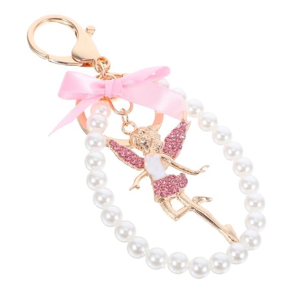 HEANUJJ Cute Angel Bow Keychain Pendant for Girls, Zinc Alloy Keyring, Daily Use Accessory, 1 Set with Silk Detail