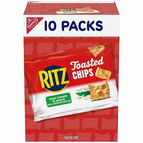 RITZ Toasted Chips Sour Cream and Onion Crackers, Lunch Snacks, 10-1.0 oz Snack Packs