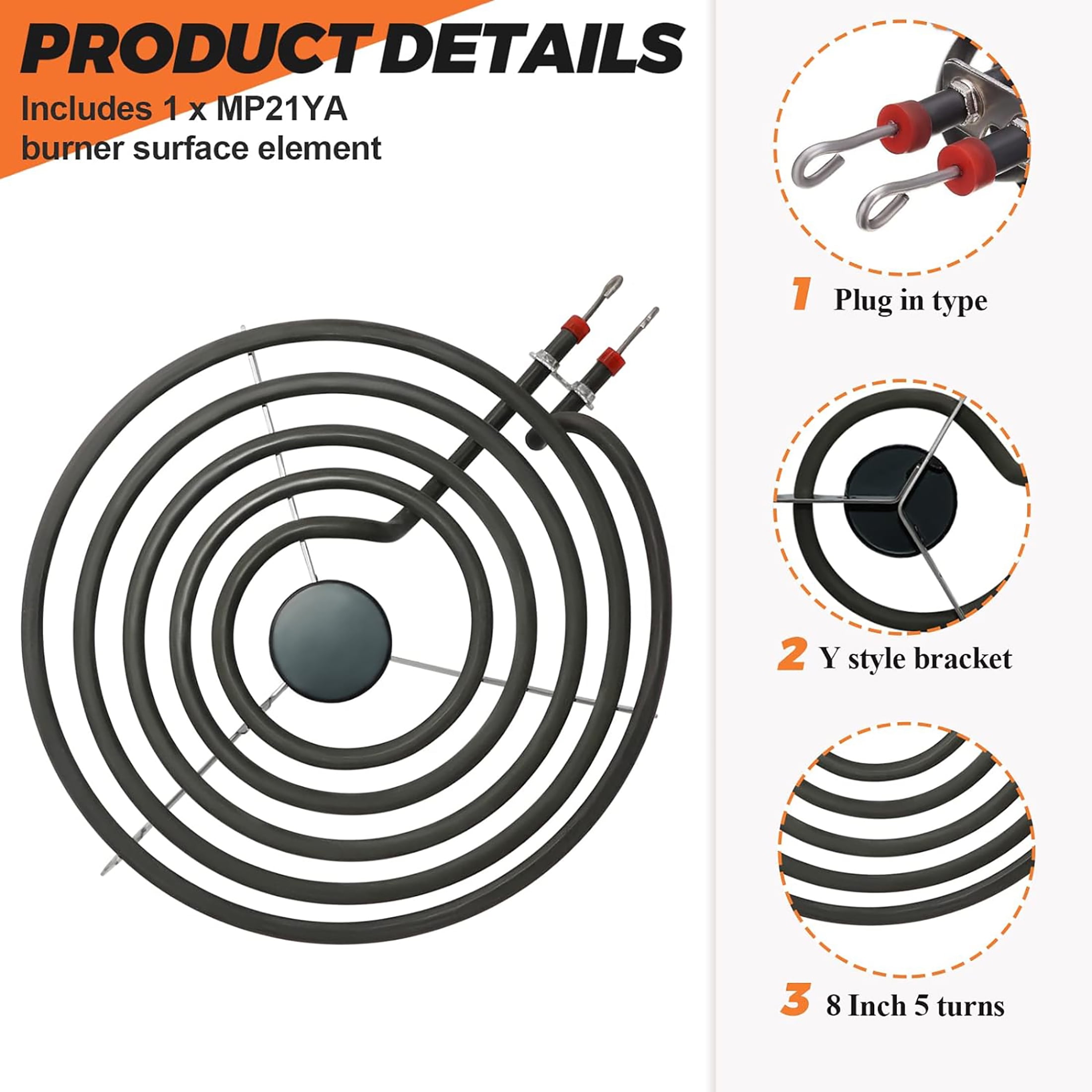 2 Pack MP21YA 8" Electric Range Burner Element Set Compatible with Whirlpool Maytag Ranges/Stove