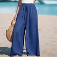 thumbnail image 4 of Palazzo Pants for Women Smocked Waist Boho Western Flowy Wide Leg Pant Dark Blue XL, 4 of 5
