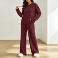 thumbnail image 6 of Ashirexll Pajamas for Women Set Ribbed Knit Hooded Long Sleeve Button Front Top with Matching Pants Loungewear Pajama Set, 6 of 7