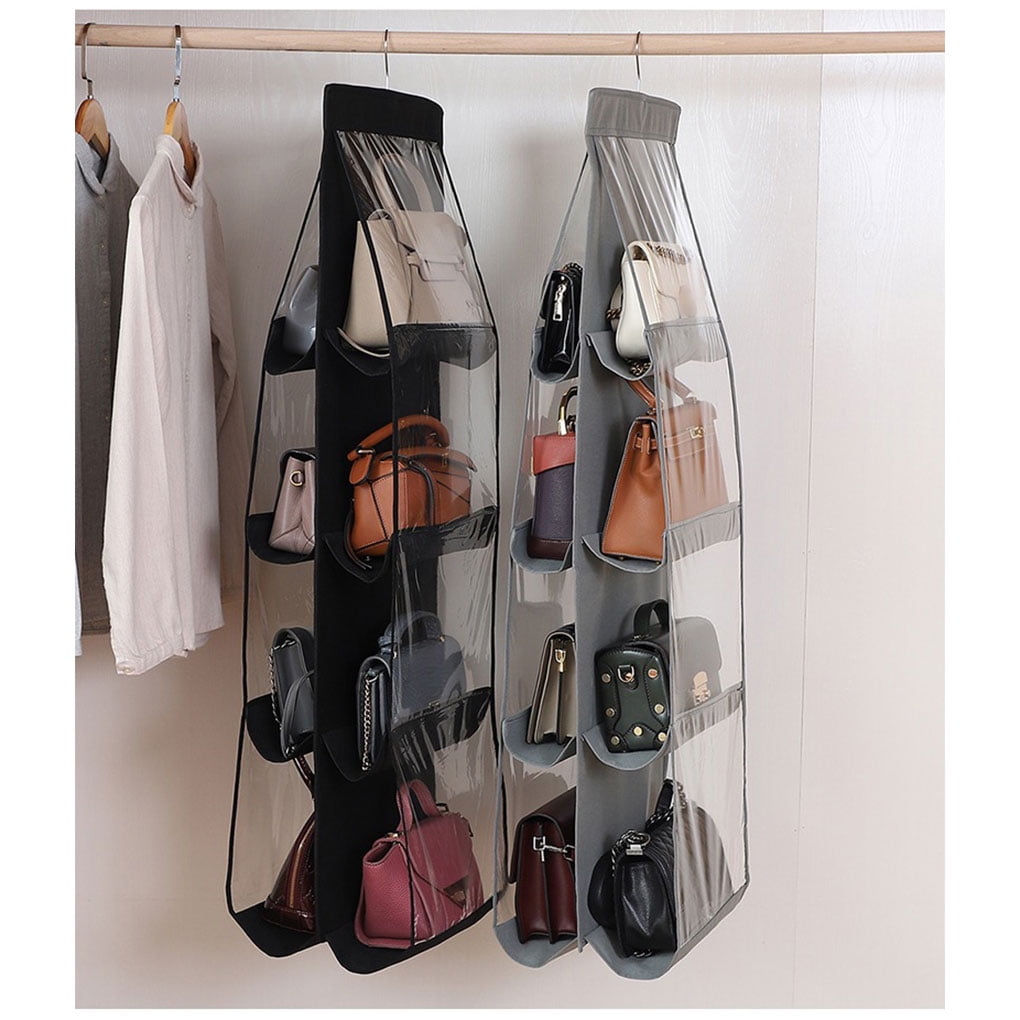 Tureclos Hanging Handbag Organizer Non-Woven Storage Holder PVC Purse Closet 8 Pocket Black, Size: 85