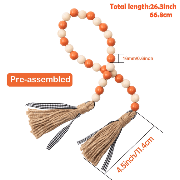 2ooya Rustic Wooden Beads with Linen Tassels for Wall Door Decoration,1pack