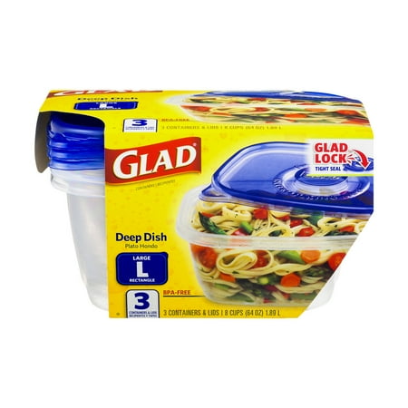 Glad Food Storage Containers, Deep Dish, 64 Ounce, 3 Count, 3.0 CT