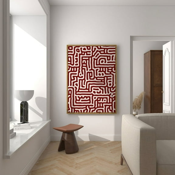 Burgundy Abstract Wall Art, Burgundy Mid Century Modern Decor, Burgundy Abstract Maze Art Print, Wall Art Poster, Unframed Poster Size 8x12