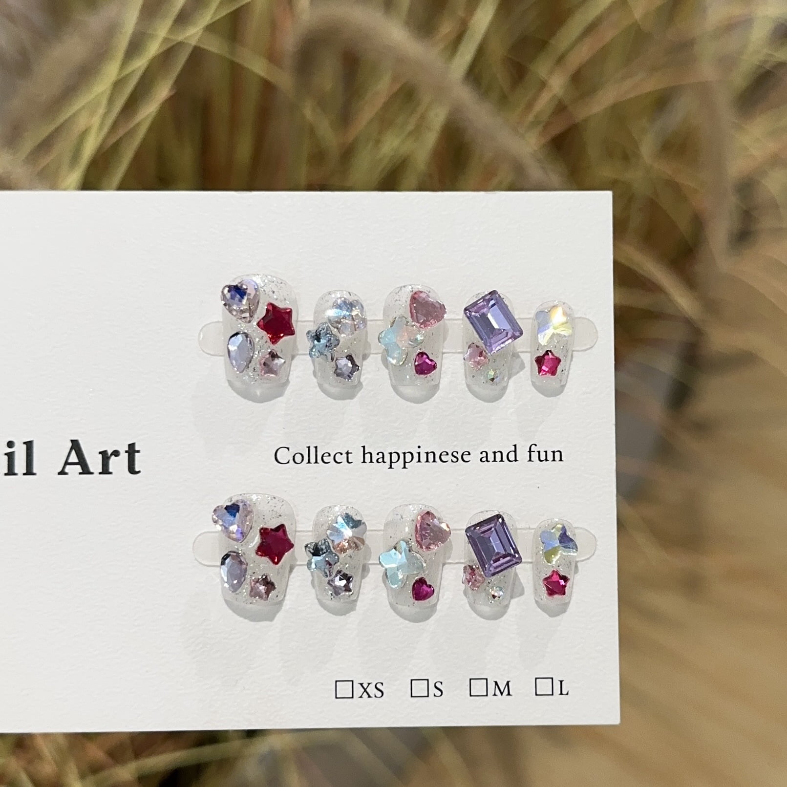 Purely handmade nail, high-end candy, colored diamonds, silver sequins, short nail art, flash fake nail patch.