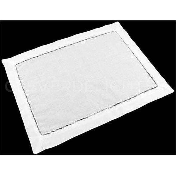 CleverDelights 6 Pack White Hemstitched Placemats - 14" x 20" - 100% Cotton - Cloth Placemats
