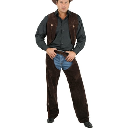 Men's Range Rider Cowboy Costume Brown Faux Suede Chaps and