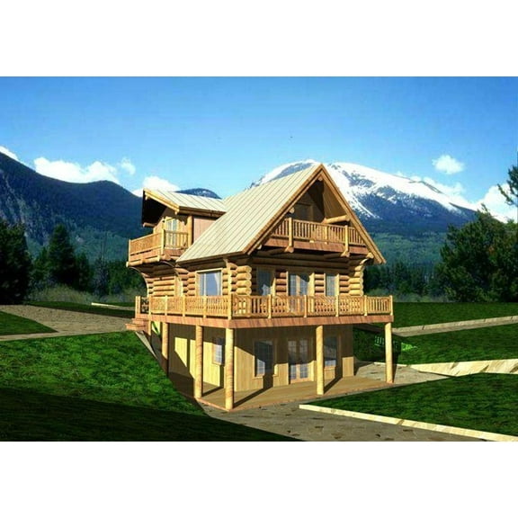 001-1007: Log Mountain 3 Bed, 3 Bath Luxury Home Plan, 1959 Sq Ft: Full Blueprints with License to Build by Home Plan Marketplace - Lesuto