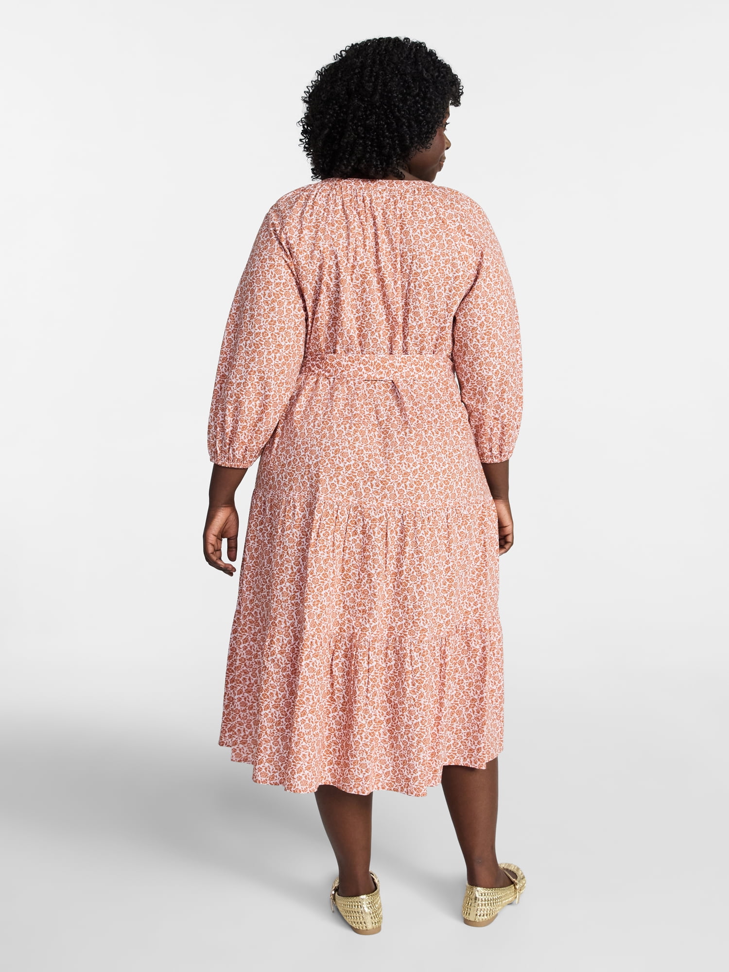 Terra & Sky Women's Plus Size Midi Peasant Dress, Sizes 0X-4X