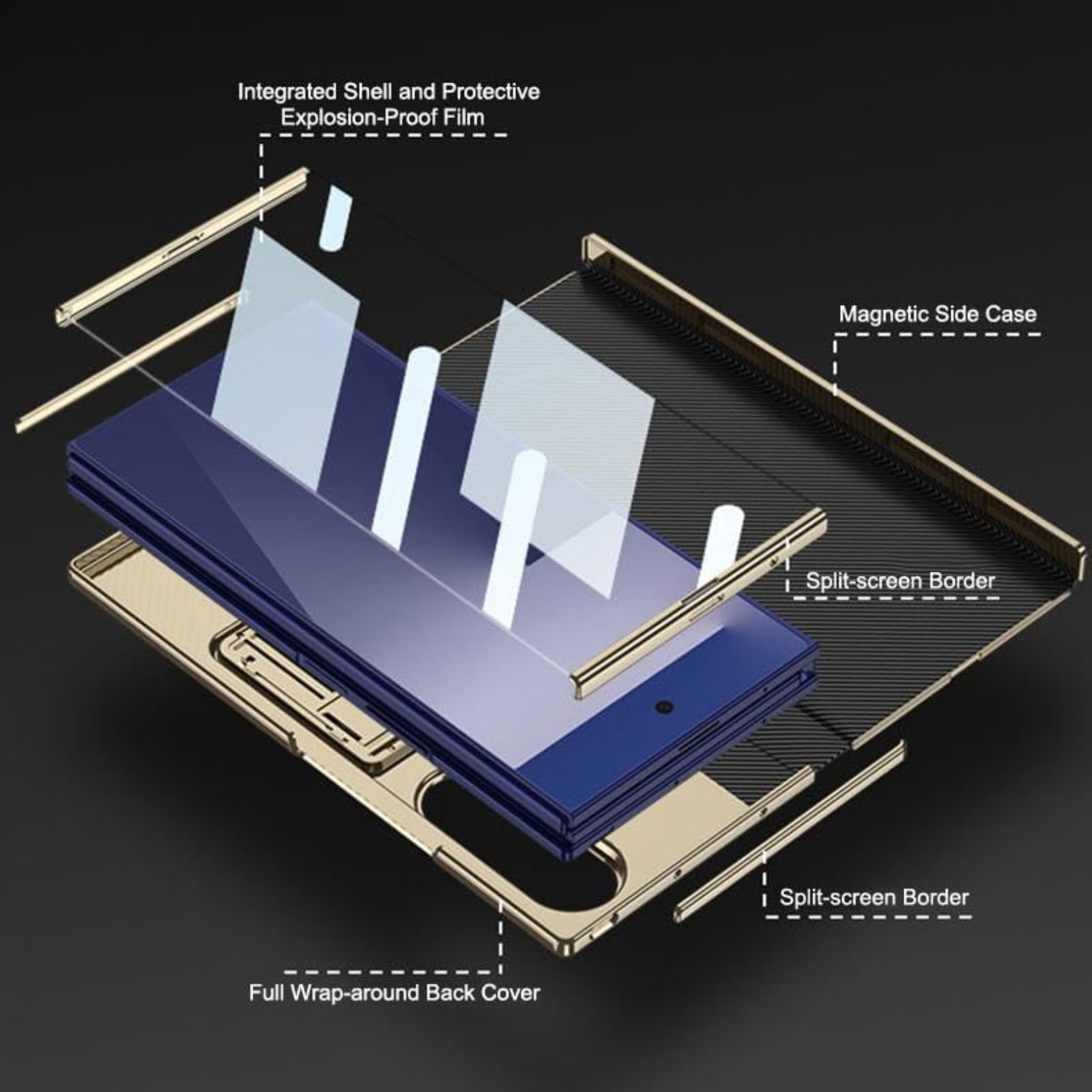 Leather Phone Case for Samsung Galaxy Z Trifold with Built-in Tempered Glass Screen Protector, Magnetic Flip Cover with Dual Foldable Stand, Full Body Protection