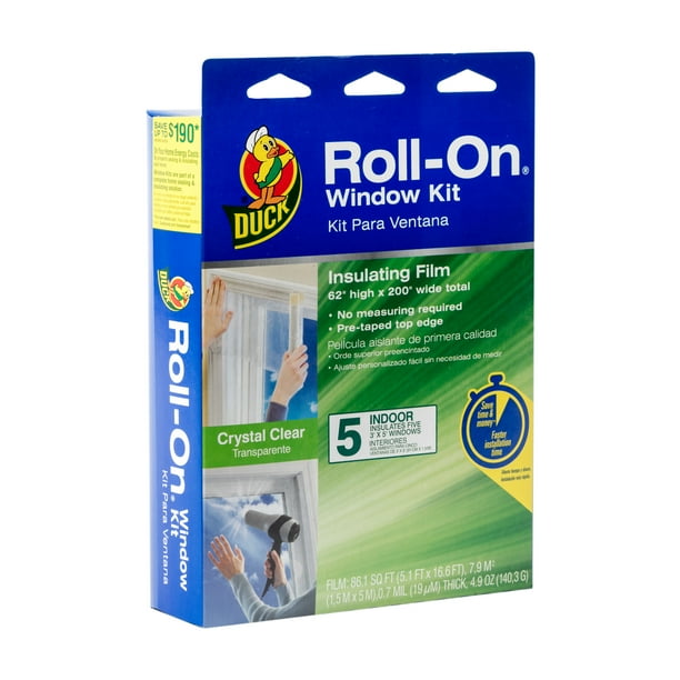 Duck RollOn Plastic Window Insulation Film Kit, Indoor, 5 Pack, 62 in