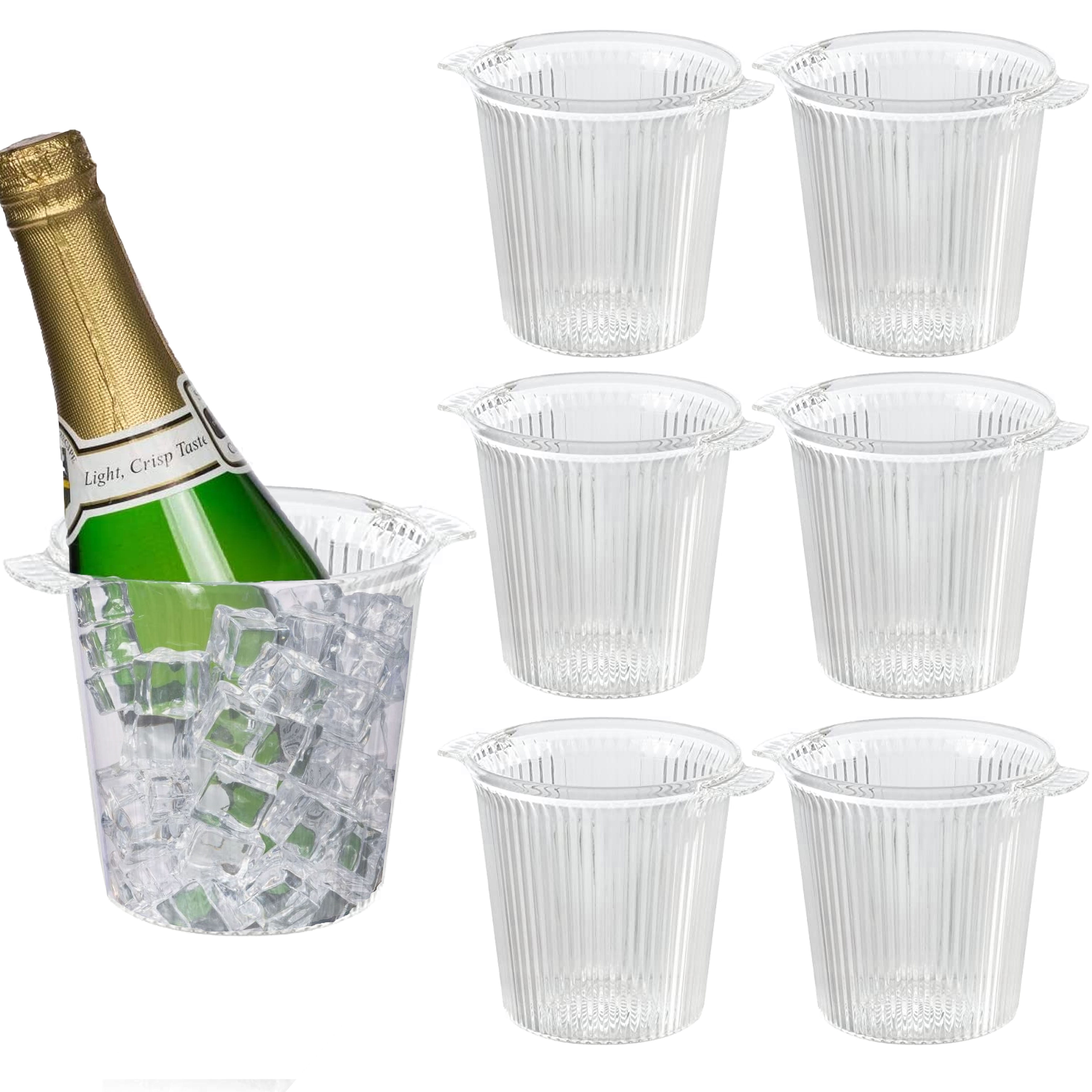6 Pc Clear Ice Bucket Container Plastic Wine Champagne Chiller Beer