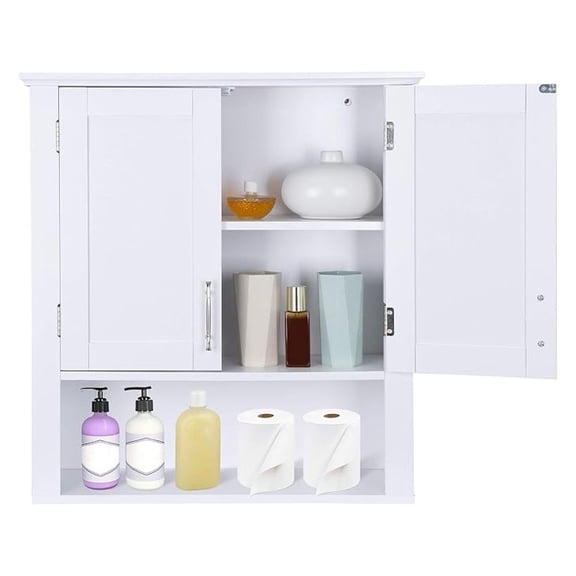Bathroom Wall Cabinet Over The Toilet, White Medicine Cabinet with 2 Doors and Adjustable Inner Shelves, for Bathroom, Living Room