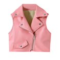 thumbnail image 2 of TAGOLD Girls Outerwear Jackets 1-10 Years Solid PU Leather Sleeveless Lapel with Zipper Rivets for Girls in and Winter, 2 of 4