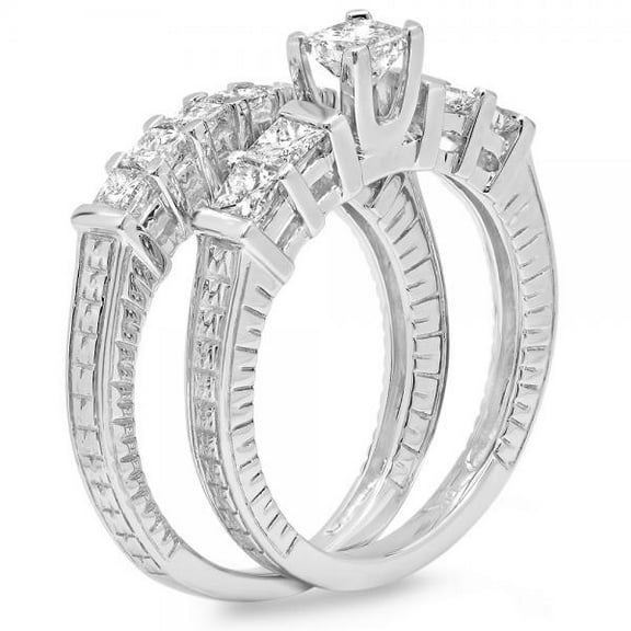 Dazzlingrock Collection 1.50 Carat (ctw) 14K Princess Cut Diamond Ladies Bridal 5 Stone Engagement Ring With Matching Band Set 1 1/2 CT, White Gold, Size 6.5