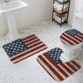 thumbnail image 3 of Retro American Bathroom Rugs Set Flag Red Blue Stripe Star Wood Grain Non Slip Absorbent Soft Bath Mats 3 Piece Set with Bathroom Rug, U-Shaped Floor Mat, Toilet Seat Cover Small Size, 3 of 9