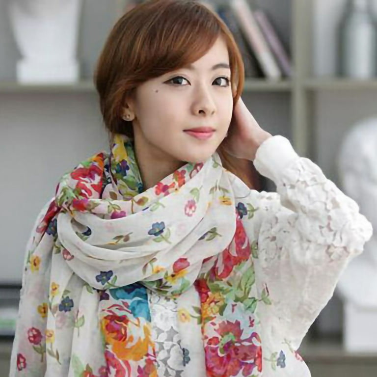 SPRING PARK Ladies Women's Lightweight Floral Print Solid Color Shawl Scarf  For Spring Summer Autumn 