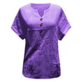 thumbnail image 4 of Breathable Cotton Blend Shirt Dress Office-To-Weekend Loose Fit Tunic with Roll-Up Sleeves, Capsule Wardrobe Staple for Spring Summer Layering, Purple Womens Short Sleeve Tops V Neck Casual Loose, 4 of 5