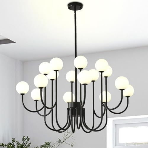 Mid-Century 16 Lights Large Sputnik Chandeliers with Glass Globe,Modern Black High Ceiling Light Fixture for Dining Room Living Room Bedroom Kitchen$$Tools & Hardware Other