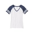 thumbnail image 1 of Gravity Threads Womens Distressed Stripe V-Neck Shirt - White/Heather Navy - X-Small, 1 of 1
