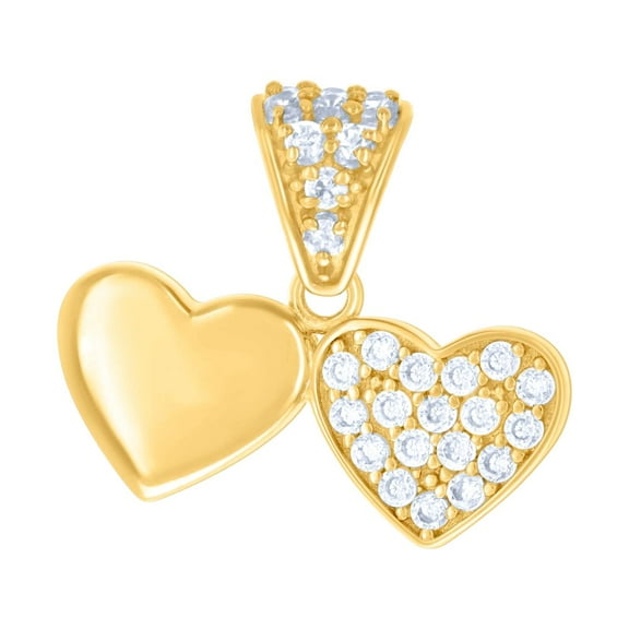 10k Yellow Gold Womens Cubic Zirconia Double Love Heart Charm Pendant Necklace 15x17.1mm Wide Pendant for Women