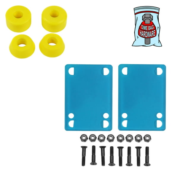 Skateboard Bushings Med 94 with Blue Riser Pads and 1" Phillips Hardware