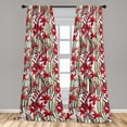 thumbnail image 2 of Tropical Window Curtains, Red-Colored Flowers Vertical Leaves Watercolor Art on Plain Back, Lightweight Decor 2-Panel Set with Rod Pocket, Pair of - 28"x84", Dark Coral and Peacock Green, by Ambesonne, 2 of 3