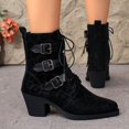 thumbnail image 6 of EliteGoogv Womens Leopard Print Mid Calf Boots Lace Up Dial Strap Faux Suede Boots For Women Winter Comfortable Footwear US:9, 6 of 9