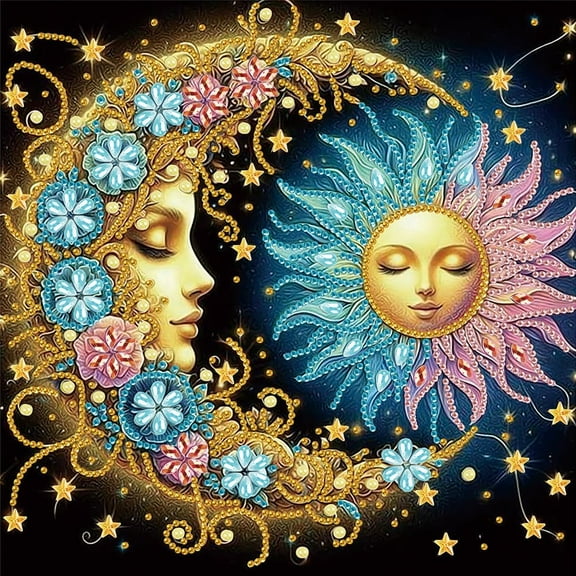 DIY 5D Diamond Painting Kit (For Adults) Diamond Painting "Sun and Moon" - Full Diamond Crystal Rhinestone Embroidery Craft Kit, Can Be Used as Gift, Wall Decoration