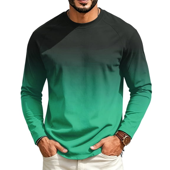 Mens Raglan Long Sleeve T-shirts with Ombre Gradient Design,Casual Crew Neck Tops for Daily Wear and Sports Layering Green 4XL