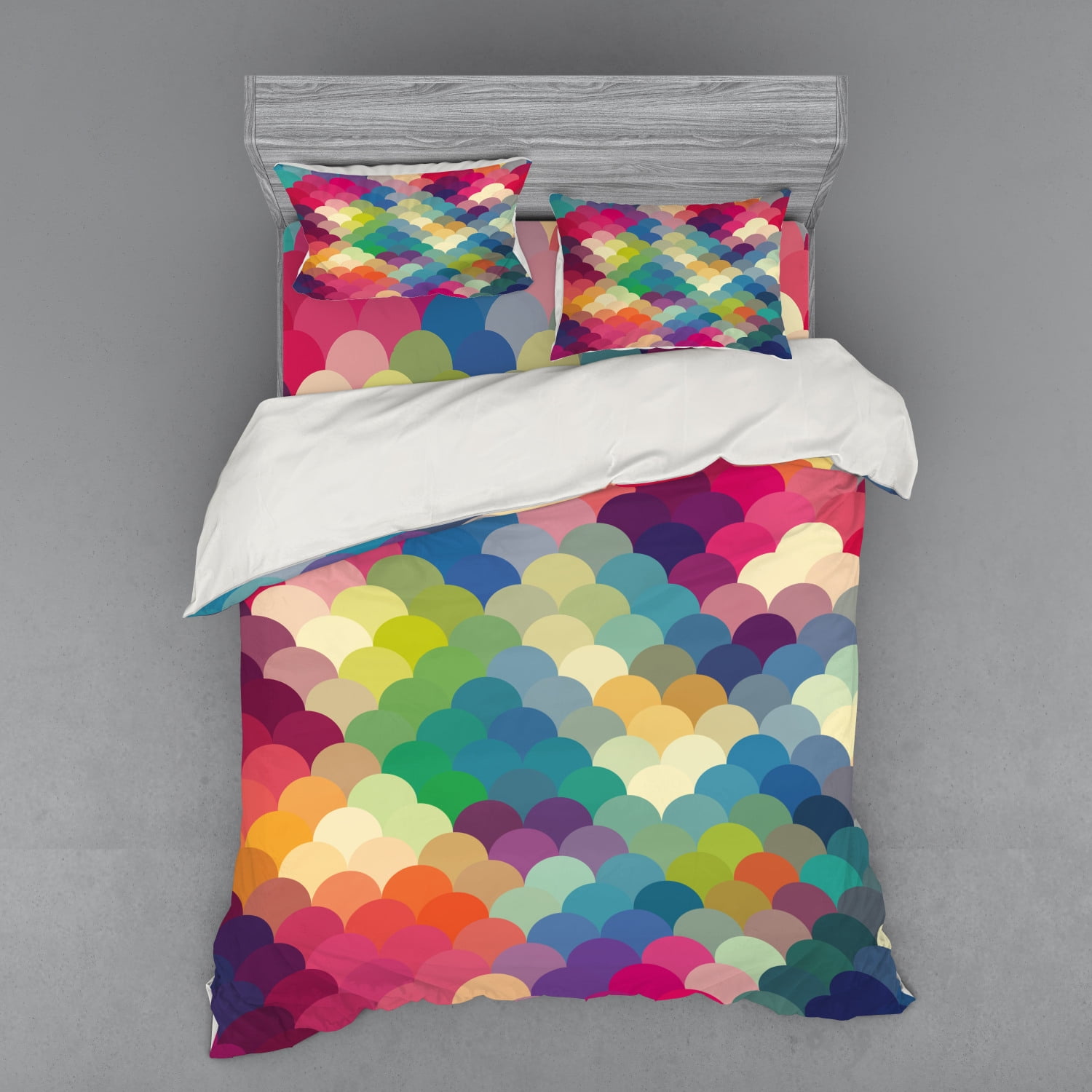 Abstract Duvet Cover Set, Colorful Retro Style Scales Inspired Wave