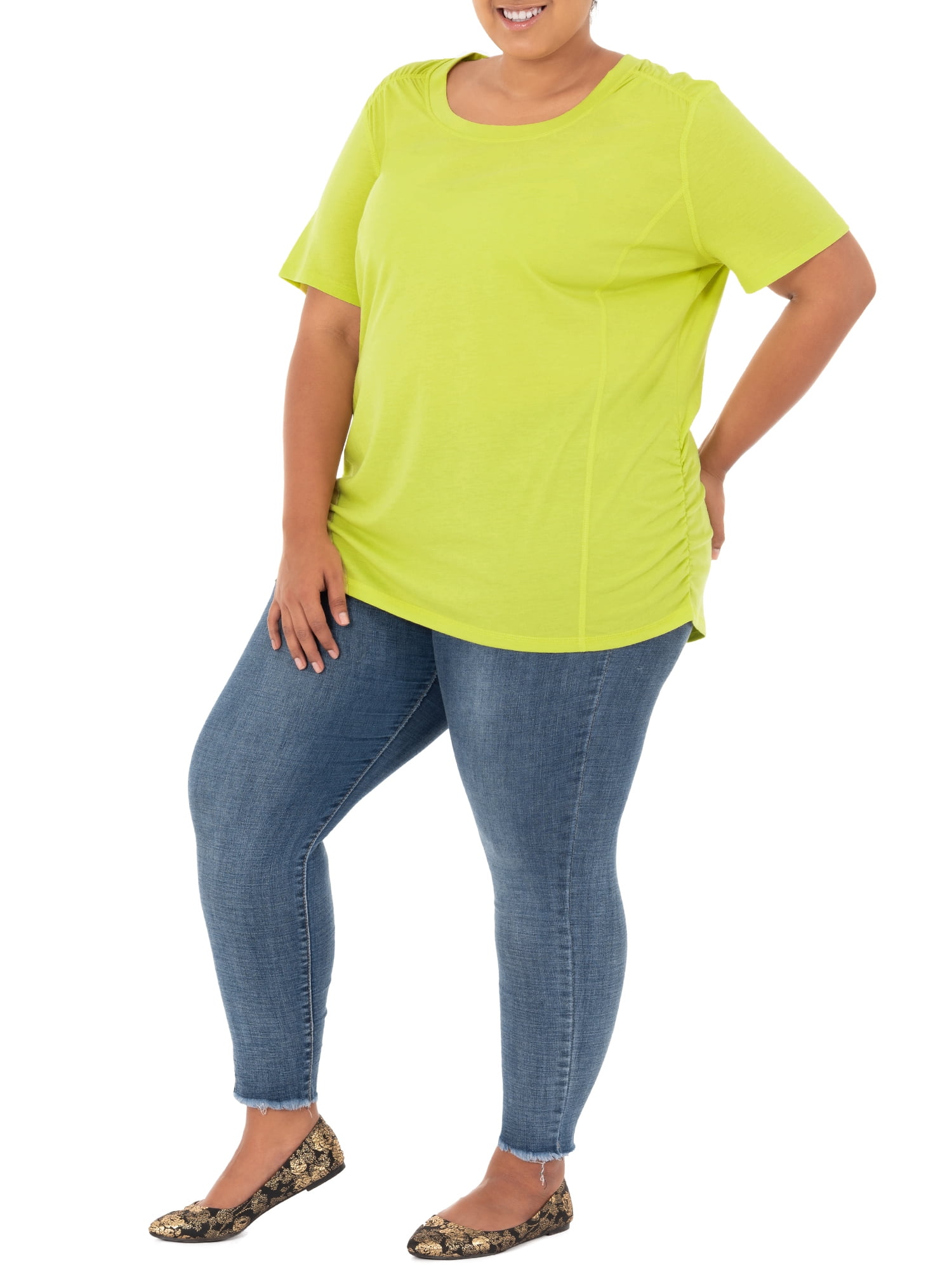 Terra & Sky Women's Plus Size Scoop Neck Shirred T-Shirt