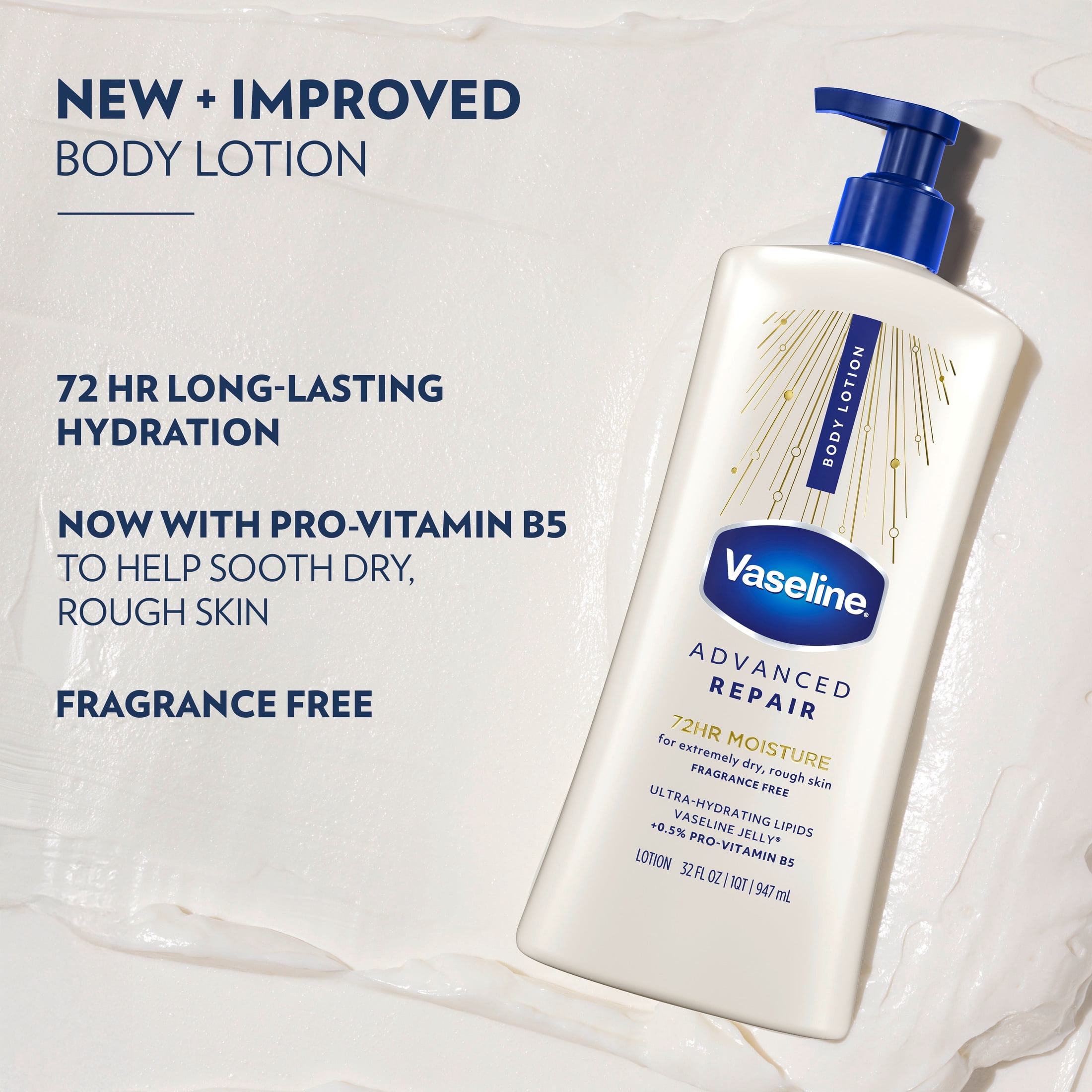 (4 pack) Vaseline Intensive Care Body Lotion for Dry Skin Advanced Repair Unscented Lotion Made with Ultra-Hydrating Lipids + Vaseline Jelly to Repair Extremely Dry Skin, 32 fl oz