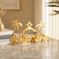 thumbnail image 5 of Lilixerw Gold Nativity Scene Figurine, Acrylic Mirror Tabletop Decor with Palm Trees on Clear Base, Religious Holiday for Christmas Mantel Home Decorations, 5 of 7