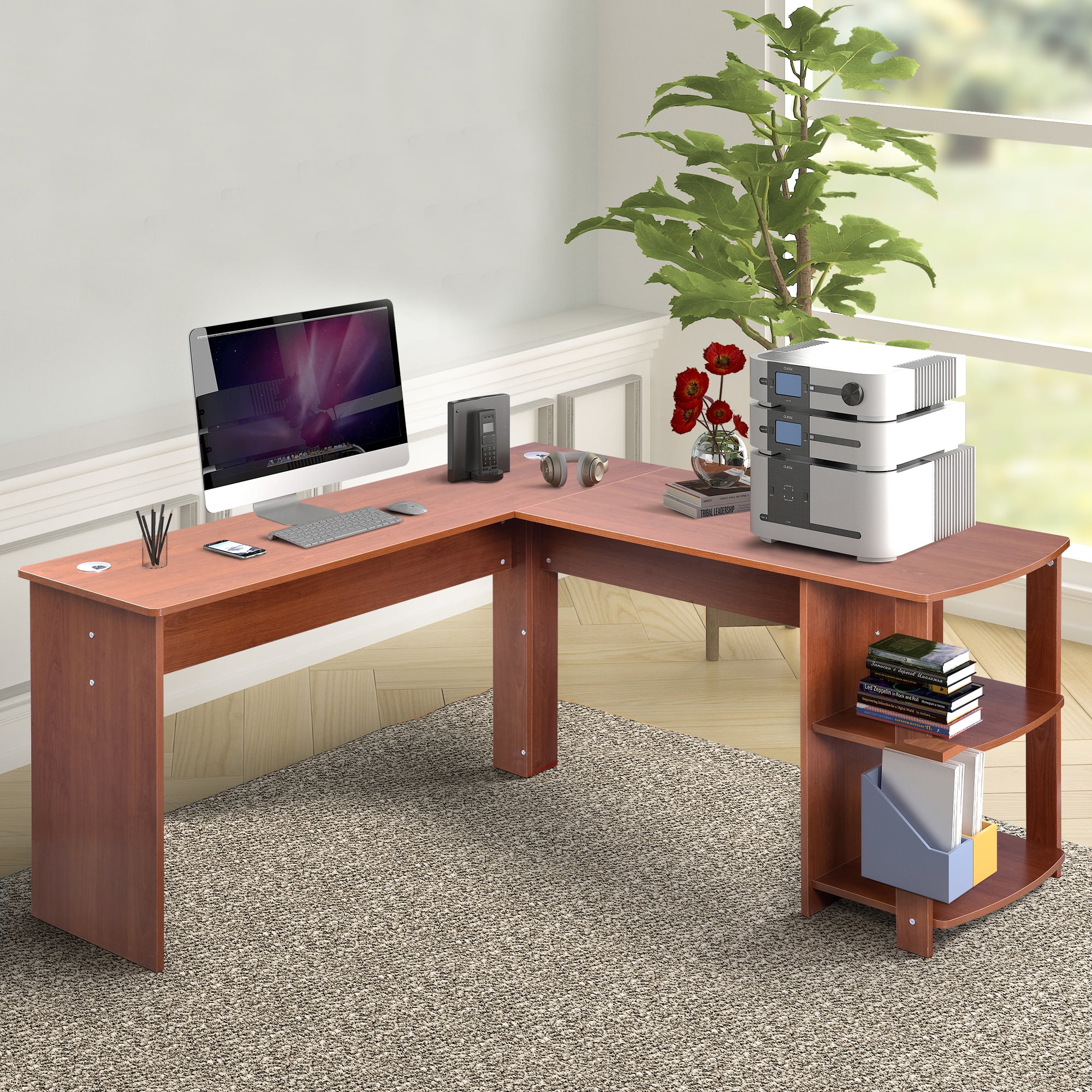 URHOMEPRO Modern Computer Desk, Heavy Duty Lshaped Computer Table