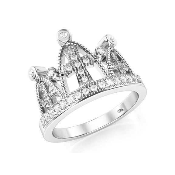 Andrea Jewelers 925 Sterling Silver Cubic Zirconia Princess Cross Crown Tiara CZ Band Ring Sz 7