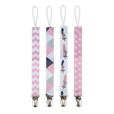 4pcs Dummy Clip Girls,Silicone Dummy Clip Dummy Clip ,Baby Pacifier Clip Chain Printing Cotton Strap Soother Nipple Holder For Infant Child Set For Most Toys And Pacifiers [06]