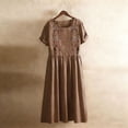 thumbnail image 3 of Ecqkame Women's Linen Dresses Crew Neck Short Sleeve Loose A-Line Long Dresses Casual Flowy Embroidery Boho Dress with Pockets Coffee L, 3 of 8