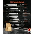 thumbnail image 2 of VEVOR Kitchen Knife Set with Block and Sharpener, 15 Piece High Carbon Stainless Steel Sharp Knife Set, Kitchen Cutlery with Ergonomic Handle, Sharpening Rod and Premium Wooden Block, for Home Cooks, 2 of 9