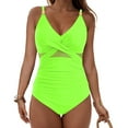 thumbnail image 2 of COMVALUE Women One Piece Swimsuits Tummy Control Bathing Suit Mesh V Neck Swim Suits Full Coverage Modest High Cut Swimwear 2026 (Green, M), 2 of 9