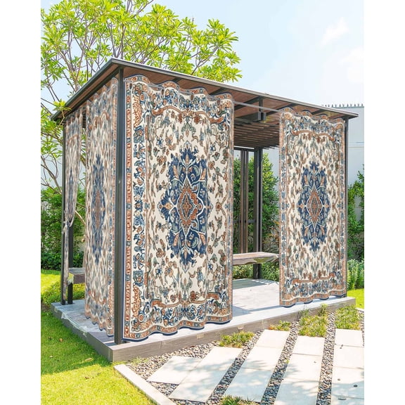 nqOlkjepod Outdoor Curtains for Patio Waterproof, Boho Ethnic Rustic Outdoor Privacy Panels Grommet, Western Antique Orange Blue Green Blackout Outside Curtains for Porch/Cabana 54"x84", 1 Panel