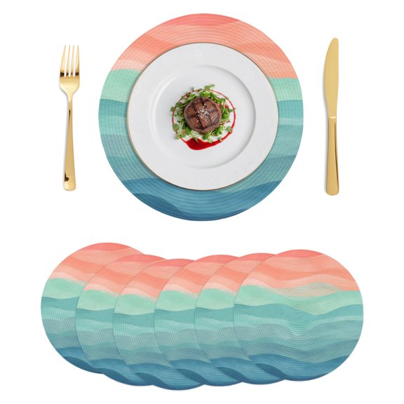 Round Placemats Coastal Sea Waves 15 inch Set of 6 Table Mats for Dining Table Turquoise Coral Sea Sunset Heat Resistant Non-Slip Kitchen & Home Decorative Place Mat Set
